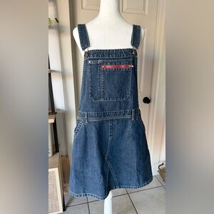 Y2K women’s Tommy Hilfiger Denim Overall Dress NWT Dark Wash Red Zipper Sz 14